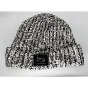 Love Your Melon Cuffed Beanie Hat Gray & Black Knit Stocking Cap Adult One Size